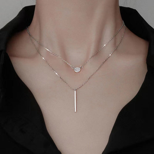 Silver Double Chain Pendant Necklace